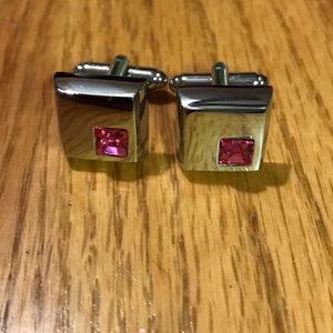 Silver w/ Pink Crystal Cuff Links-NWOT